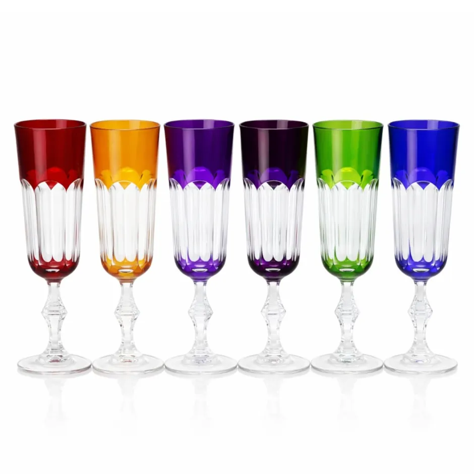 New 6 flûtes cristal couleur nicole Flûte Champagne|Verre Cristal