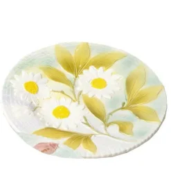 New Assiette dessert marguerites barbotine Lunéville|Assiette Céramique
