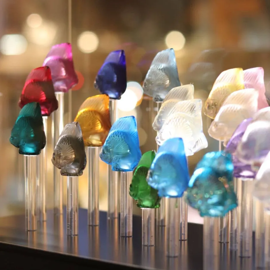 Base aquarium 25 poissons lalique + cloche Bestiaire|Animaux Cristal