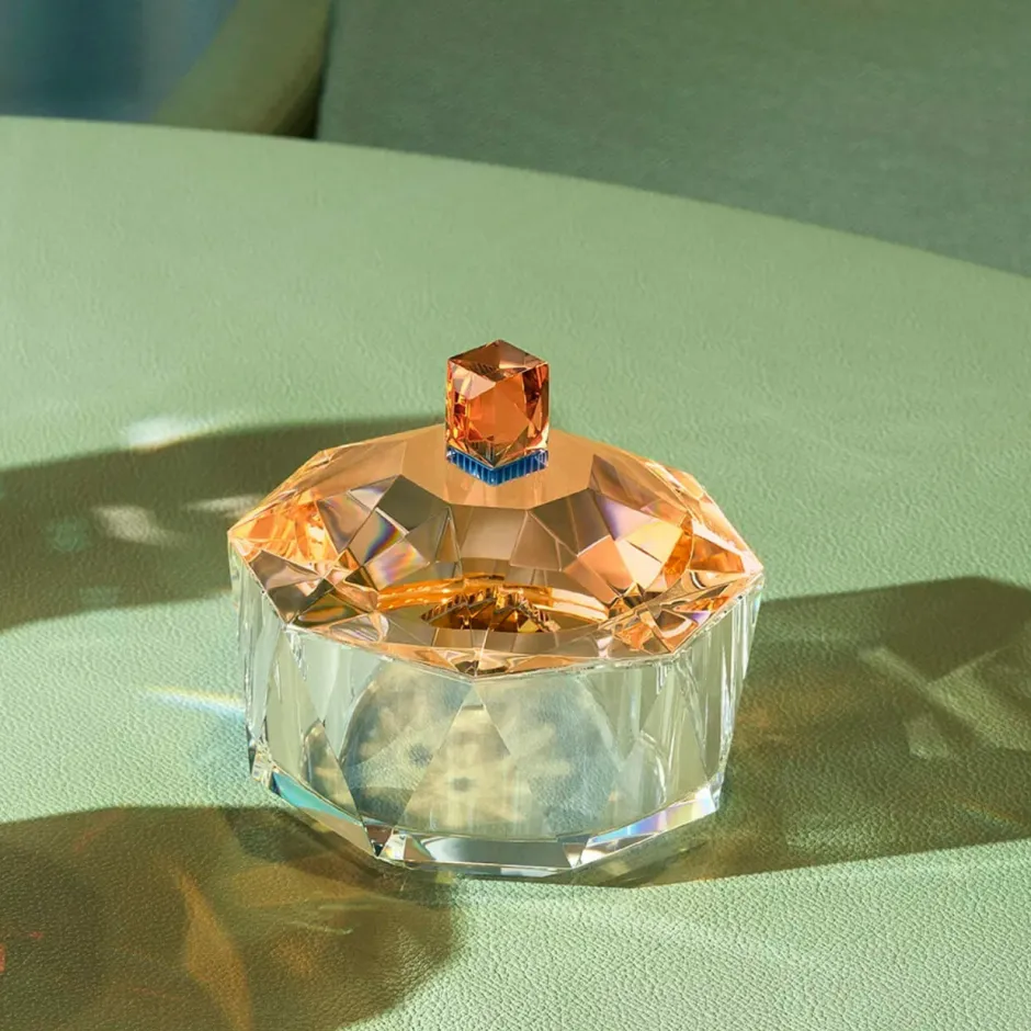 Bonbonnière New Haven ambre bleu clair Reflections Copenhagen Coupes, Coupelles Et Photophores|Boites Cristal
