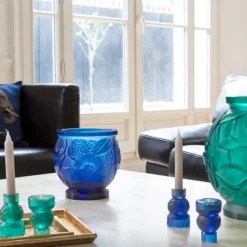 Clearance Bougeoir empreinte bleu daum Photophores, Bougeoirs Cristal