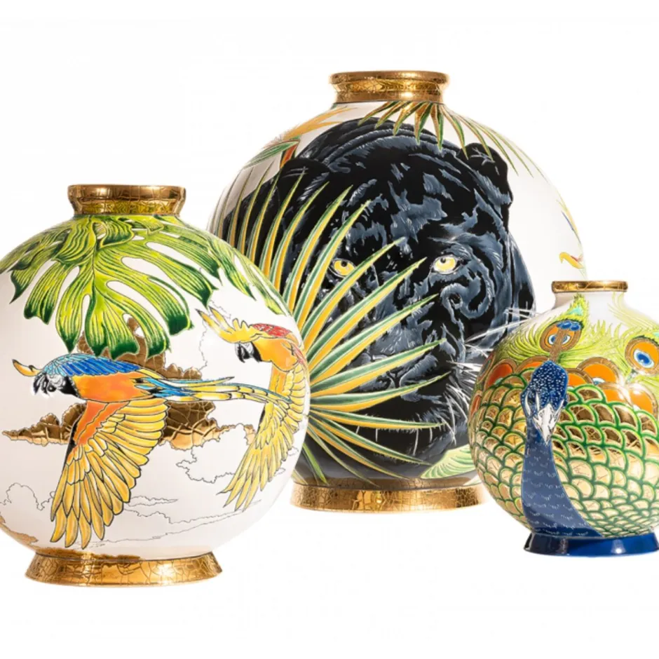 New Boule coloniale Vale Do Javari Émaux de Longwy Vase Céramique|Éditions D’Art Cristal