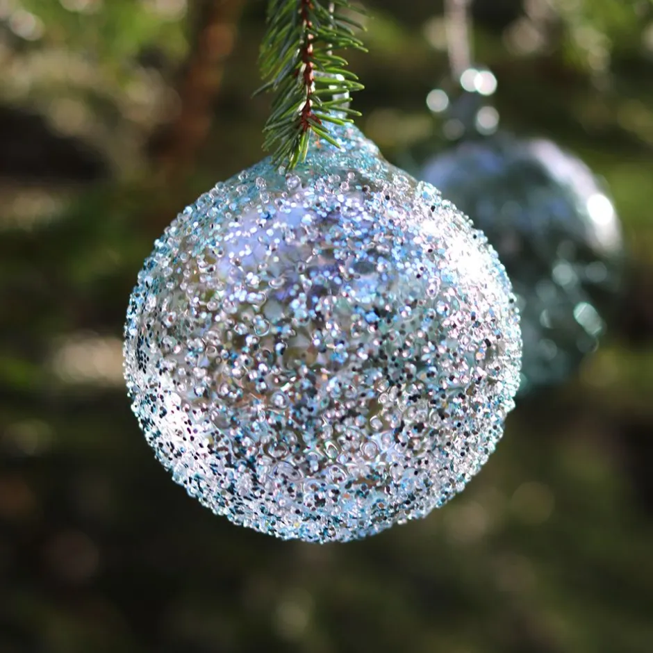 Clearance Boule de noël verre bleu paillettes n°9 Décoration|Ornements Cristal