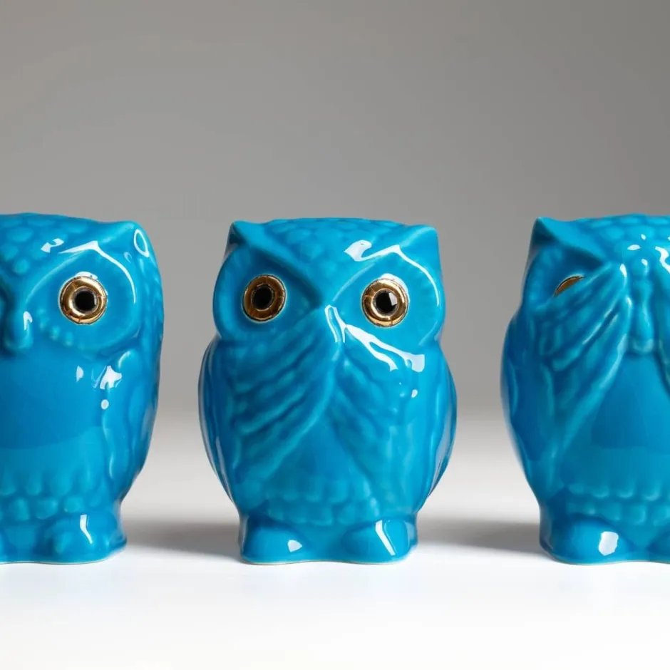 Hot Coffret 3 Chouettes IWA KIKA MI Émaux de Longwy Animaux Cristal|Animaux