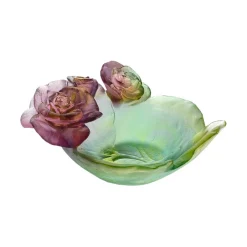 New Coupelle rose passion daum rose verte Coupelles Cristal|Vide-Poches Cristal