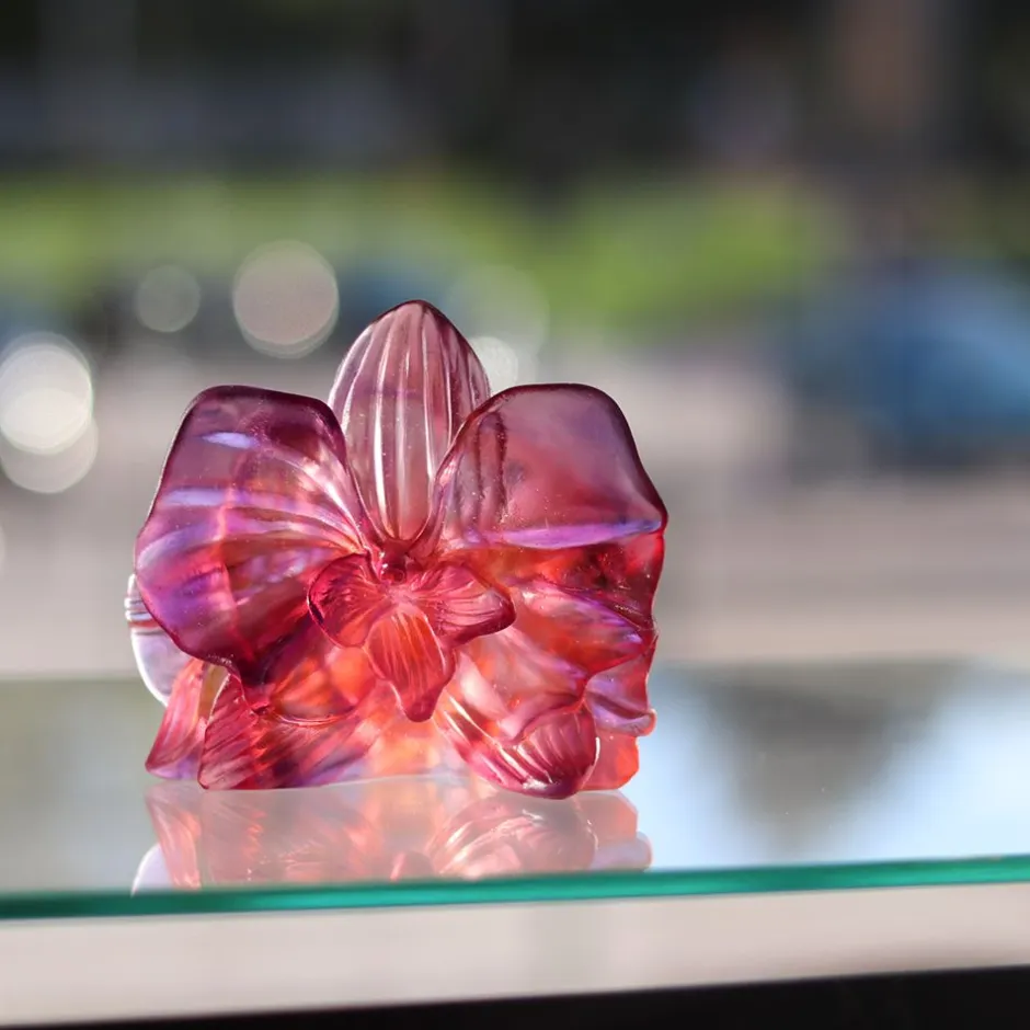 Fleur décorative orchidée daum Sulfures, Presse-Papiers Cristal|Fleurs Cristal