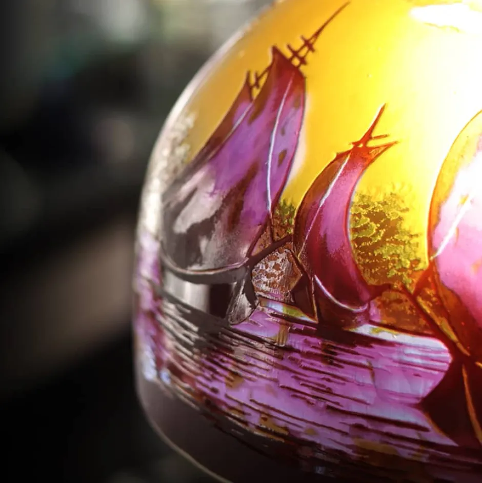 Discount Lampe pâte de verre tip gallé décor marin Luminaires|Lampes Pâte De Verre