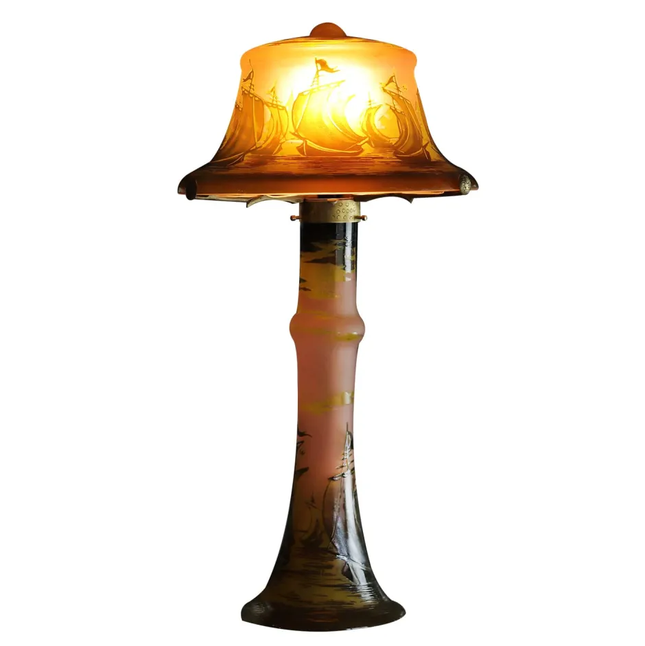 Online Lampe pâte de verre Tip Gallé décor bateaux Luminaires|Lampes Pâte De Verre