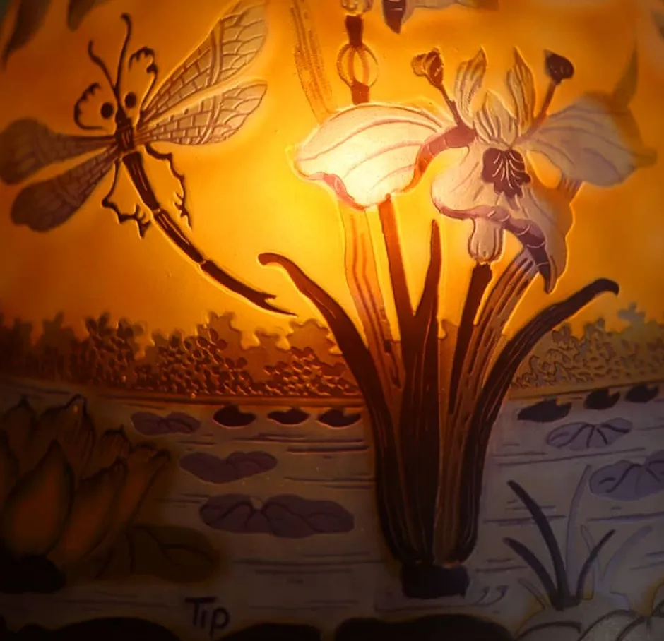 New Lampe pâte de verre Tip Gallé décor libellule Luminaires|Lampes Pâte De Verre