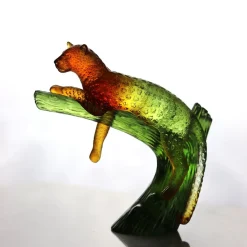 Panthère ambre sur arbre daum Bestiaire|Animaux Cristal