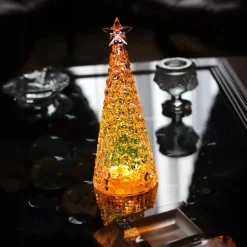 Best Sapin lumineux acrylique vert et or Sulfures, Presse-Papiers Cristal|Décoration