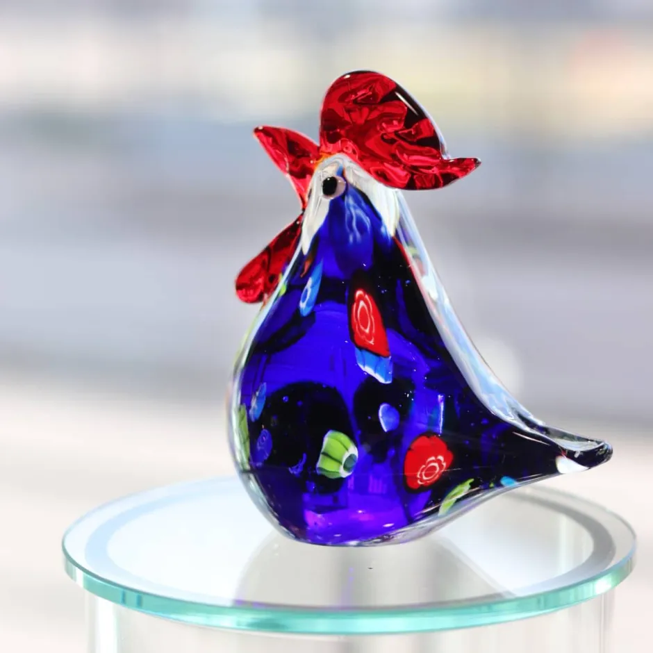 Hot Sculpture poule millefiori bleu Bestiaire|Bestiaire