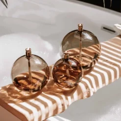 Set 3 lampes à huile sphère couleur champagne Coupes, Coupelles Et Photophores|Lampes Cristal