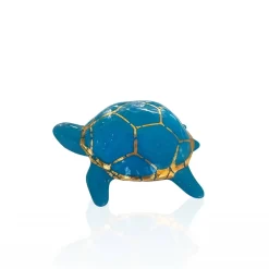 Hot Tortue porte-bonheur turquoise & or Émaux de Longwy Faïence De Longwy|Animaux