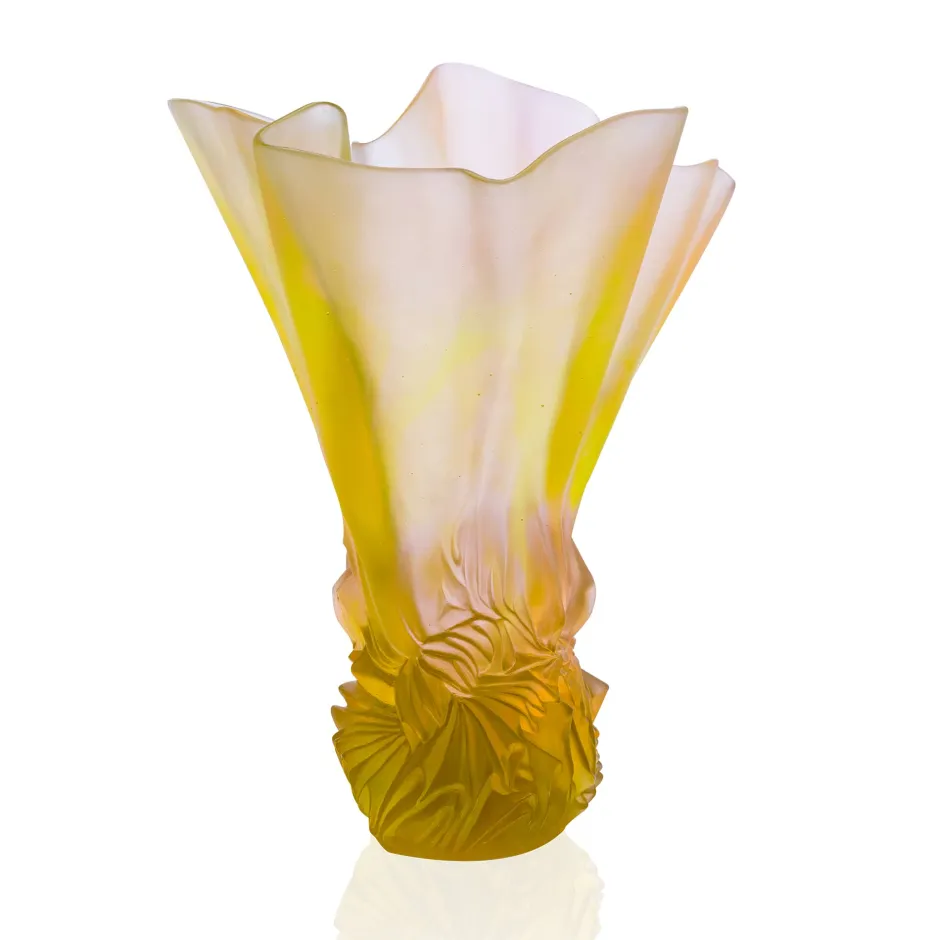 Sale Vase grand modèle drapé rose-vert croisière daum Vases|Vases Cristal Couleur