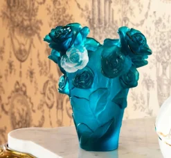 New Vase roses bleu fleur blanche daum Vases|Vases Cristal Couleur